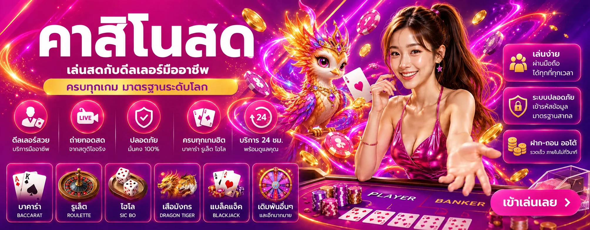 คาสิโนสดและเกมโต๊ะบน sexybaccaratplay